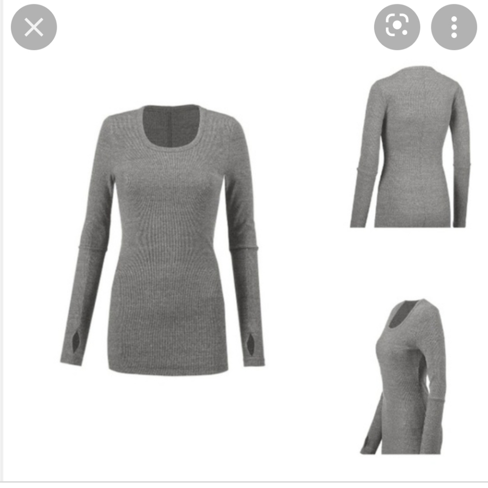 Cabi Drop In Tee gray scoop neck thumb holes